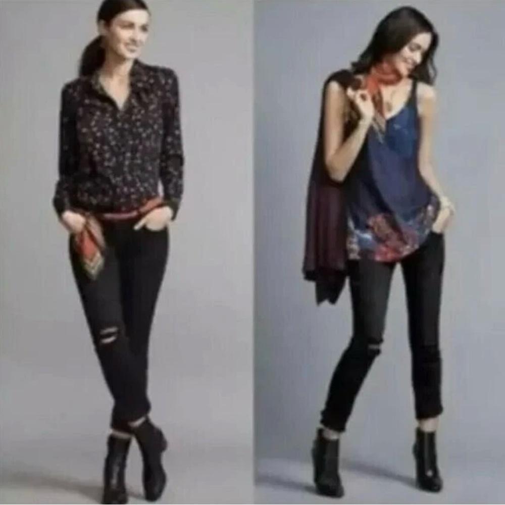 CABI Slim Boyfriend Distressed Jeans Washed Black Sz 8 #3387 EUC‎